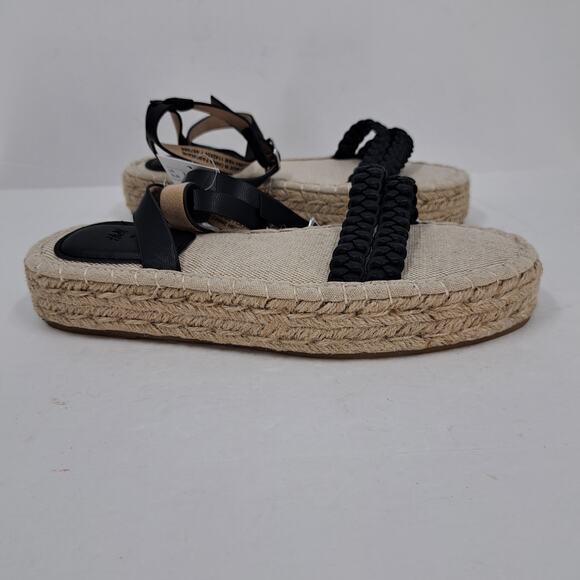H&M‎ Sandals 38 EU 7 US Braided Detail Espadrilles Platform Ankle Strap Black - Picture 2 of 12